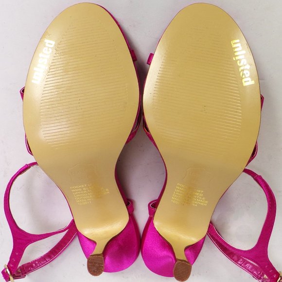 UNLISTED size 6.5M POCKET LIST fuchsia satin party sandals leather soles bal syn - Picture 15 of 16